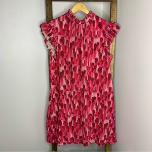 VOY Pink and Red Ruffle Sleeve Dress Size S